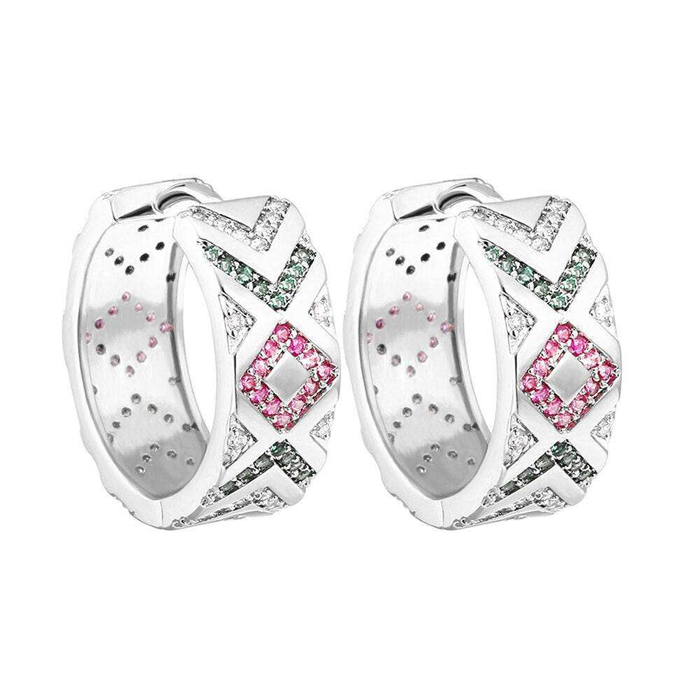 CZ Hoop Earrings for Woman Brand Micro Paved Rainbow Crystal Female Jewelry Accessories Jewelry Buckle