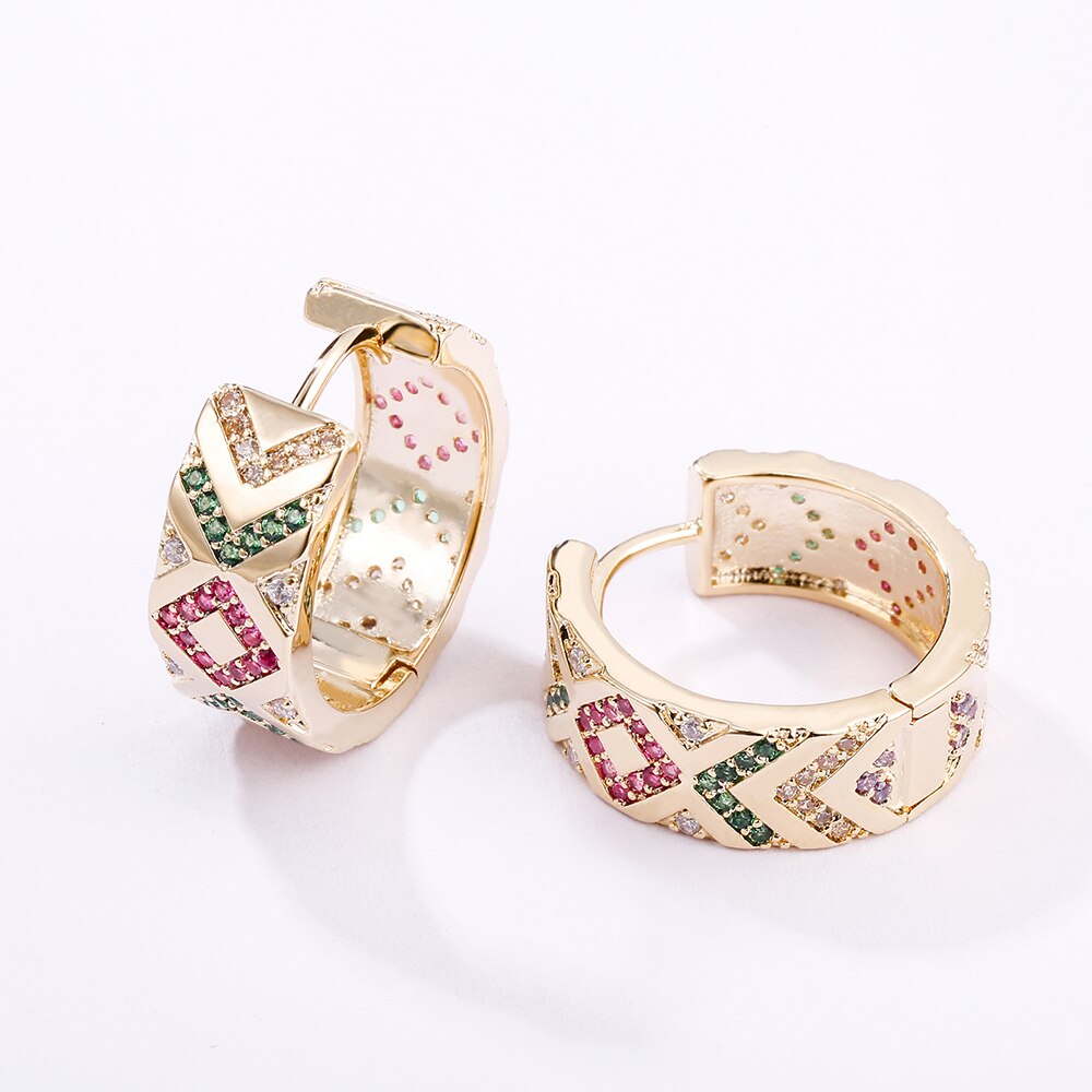 CZ Hoop Earrings for Woman Brand Micro Paved Rainbow Crystal Female Jewelry Accessories Jewelry Buckle