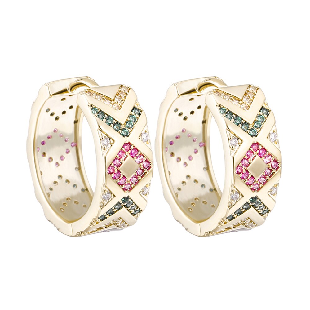 CZ Hoop Earrings for Woman Brand Micro Paved Rainbow Crystal Female Jewelry Accessories Jewelry Buckle