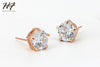 Top Quality Classic 5 Prongs 2ct 8mm Cubic Zirconia Post Whith/Rose Gold Color Stud Earrings Wholesale E648 E358