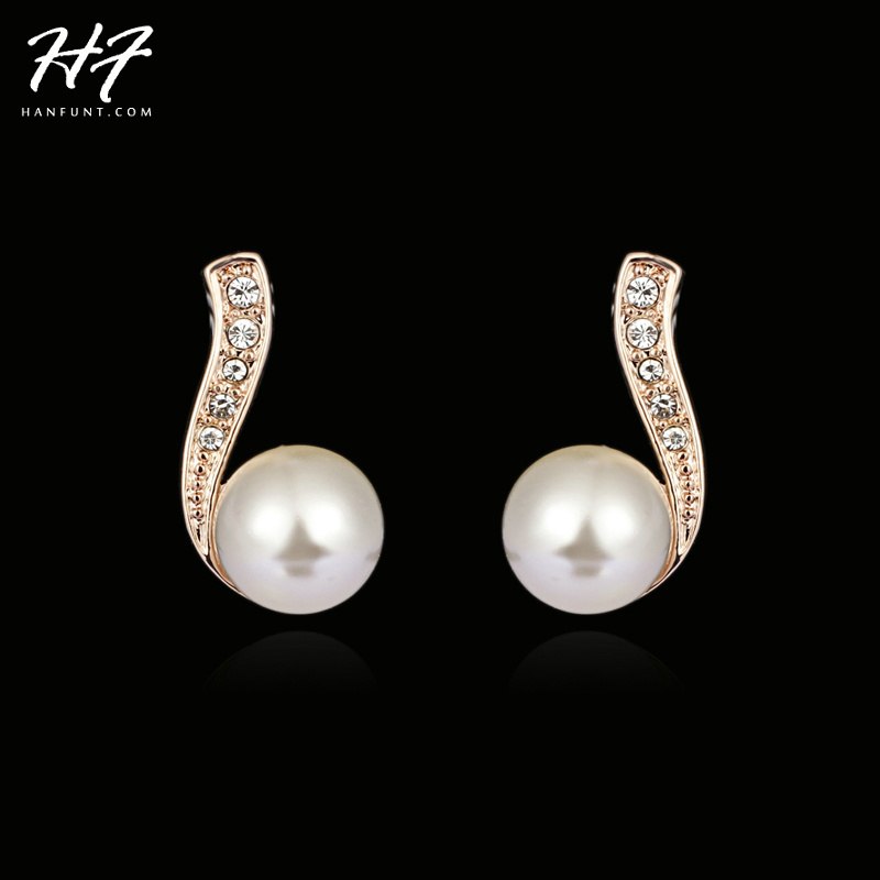 Top Quality E273 Musical Notes Imitation Pearl Rose Gold Color Stud Earrings Cubic Zirconia Jewelry for Women Wholesale