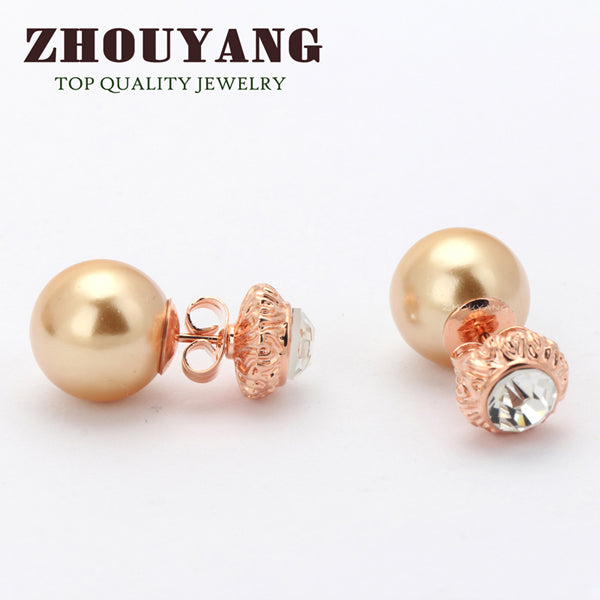 Top Quality Imitation Pearl Rose Gold Color Stud Earrings Made with Genuine Austrian Crystal Wholesale ZYE526 ZYE501 ZYE528