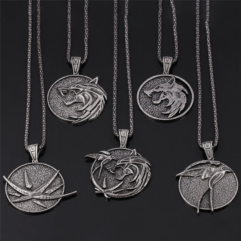Pendant Collier Medallion Wizard Wolf Wild Hunt 3 Figure Game Necklace Wolf Necklace Men Necklace