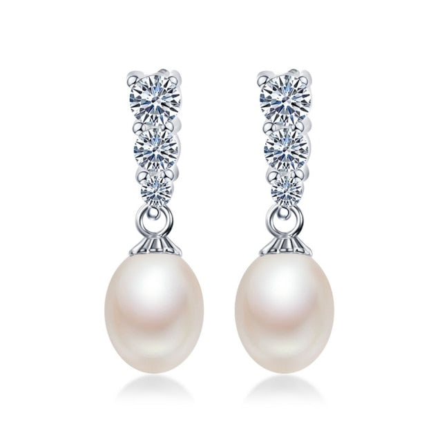 Top Sale natural pearl earrings fashion S925 sterling silver jewelry Women Dangle Drop Earrings for Wedding/Party gift 5 colors