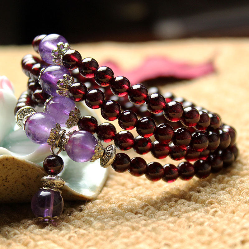 Top Selling 108 Beads Buddhist Prayer Beads Tibetan Style Garnet Stone Bracelet Rosary DIY Original Creation Great Gift