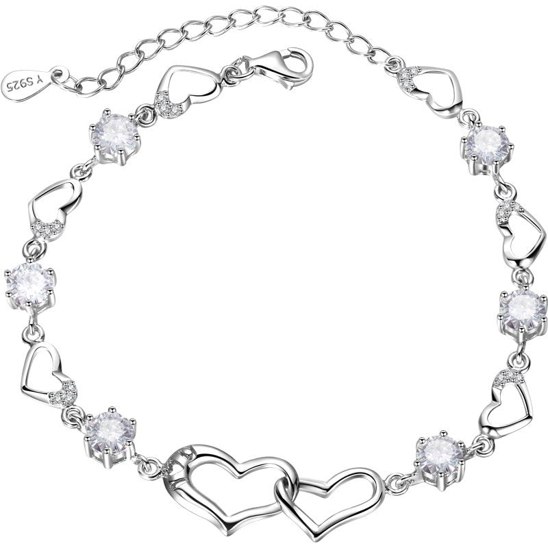 Top Selling 925 sterling silver Love Heart Bracelets For Women High Quality Silver Color Cubic Zircon Charm Bracelet femme Gift