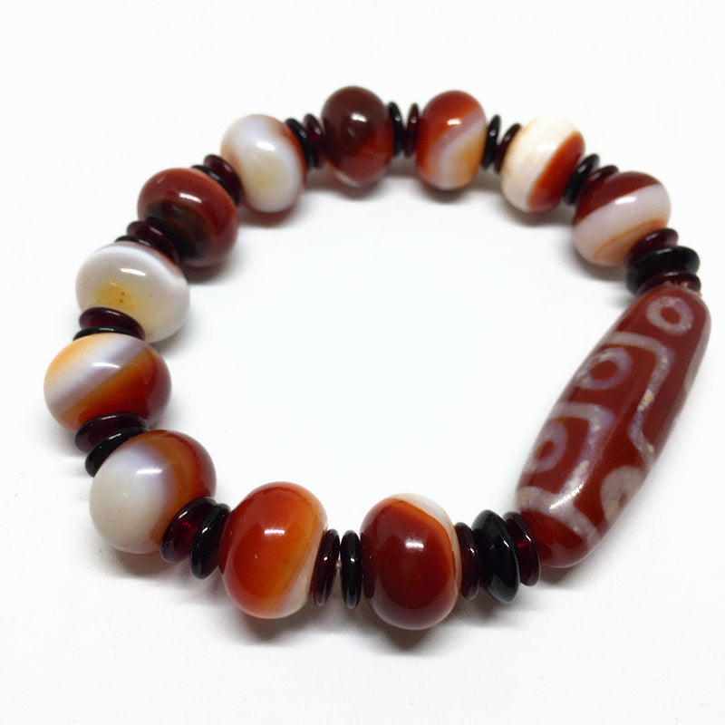 Top Selling Elastic Agate Bracelet 9 Eyes Dzi Beads Amulet with Natural strip Agate Bracelet for Men and Women