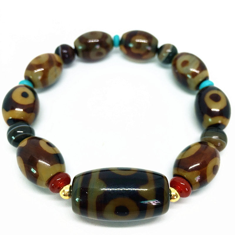 Top Selling Elastic Agate Bracelet Three Eyes Dzi Beads Amulet with Spacers High Quality Tibetan Dzi Beads Bracelet