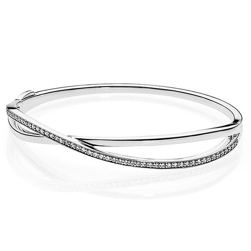 Top Starry Galaxy Entwined With Cubic Zirconia Bangle Bracelet Fit Women Bead Charm 925 Sterling Silver Bangle Pandora Jewelry