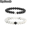 TopGoods 2 PCS/Set Lovers Bracelet Stone Jewelry Black White 8mm Thunder Pattern Valentine's Gift Beads Bracelet For Women Men