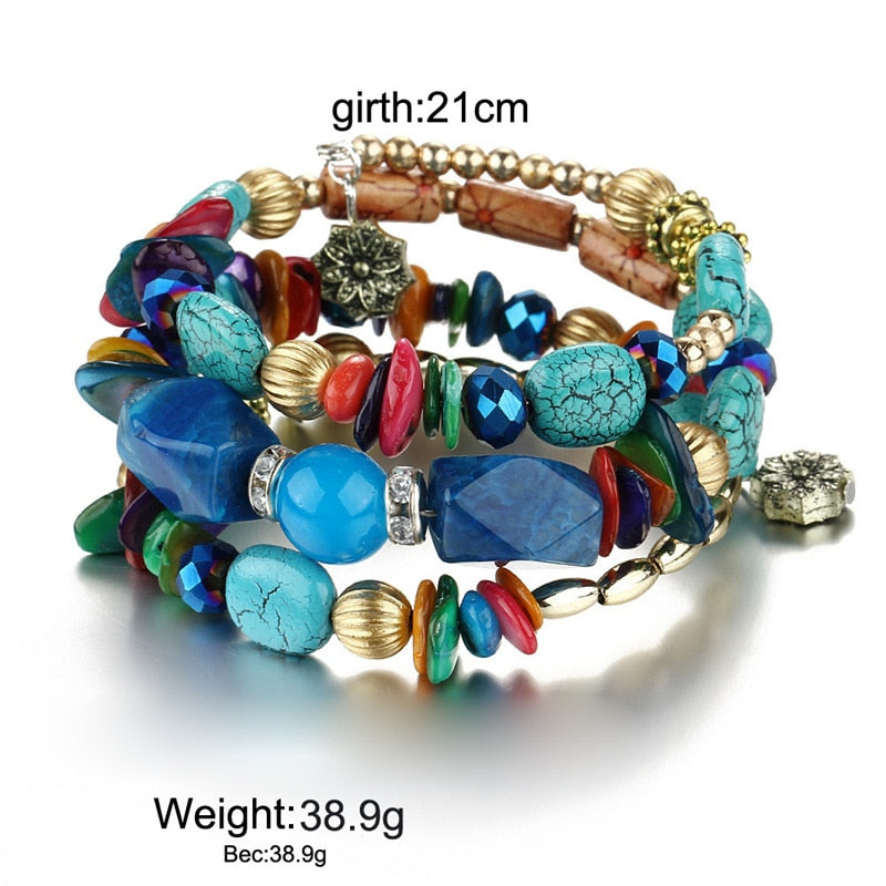 TopGoods Multilayer Irregular Agate Beads Charm Bracelets for Women Vintage Jade Stone Man Bracelets & Bangles Ethnic Jewelry