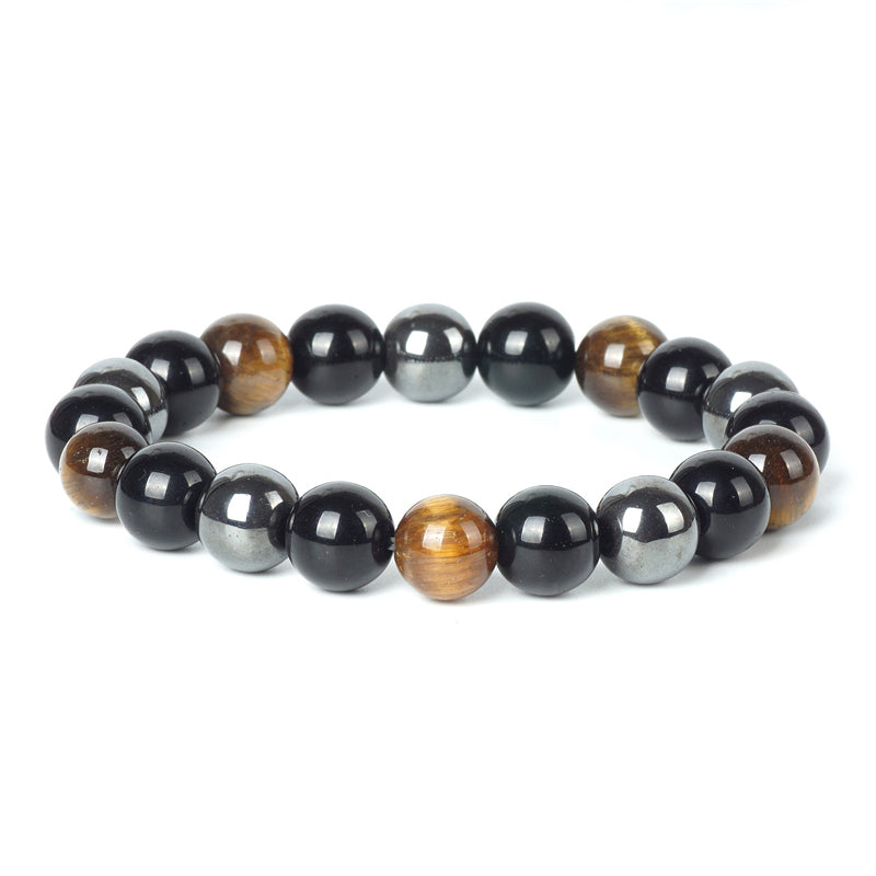 TopGoods Natural Hematite Tiger Eye Black Obsidian Stone Bracelet for Women 10mm Beaded Men Magnetic Health Protection Bracelets