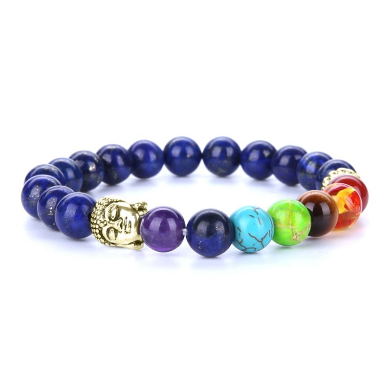 TopGoods Natural Stone 7 Chakra Golden Buddha Beads Bracelets Healing Balance Charms Yoga Gemstone Bracelets Jewelry for Women