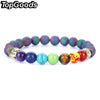 TopGoods Natural Stone 7 Chakra Golden Buddha Beads Bracelets Healing Balance Charms Yoga Gemstone Bracelets Jewelry for Women