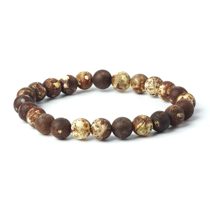 TopGoods Natural Vintage Agate Bracelet Brown Bead 8mm Stone Antique Charms Bracelet Gift for Women Gemstone Jewelry Bracelets