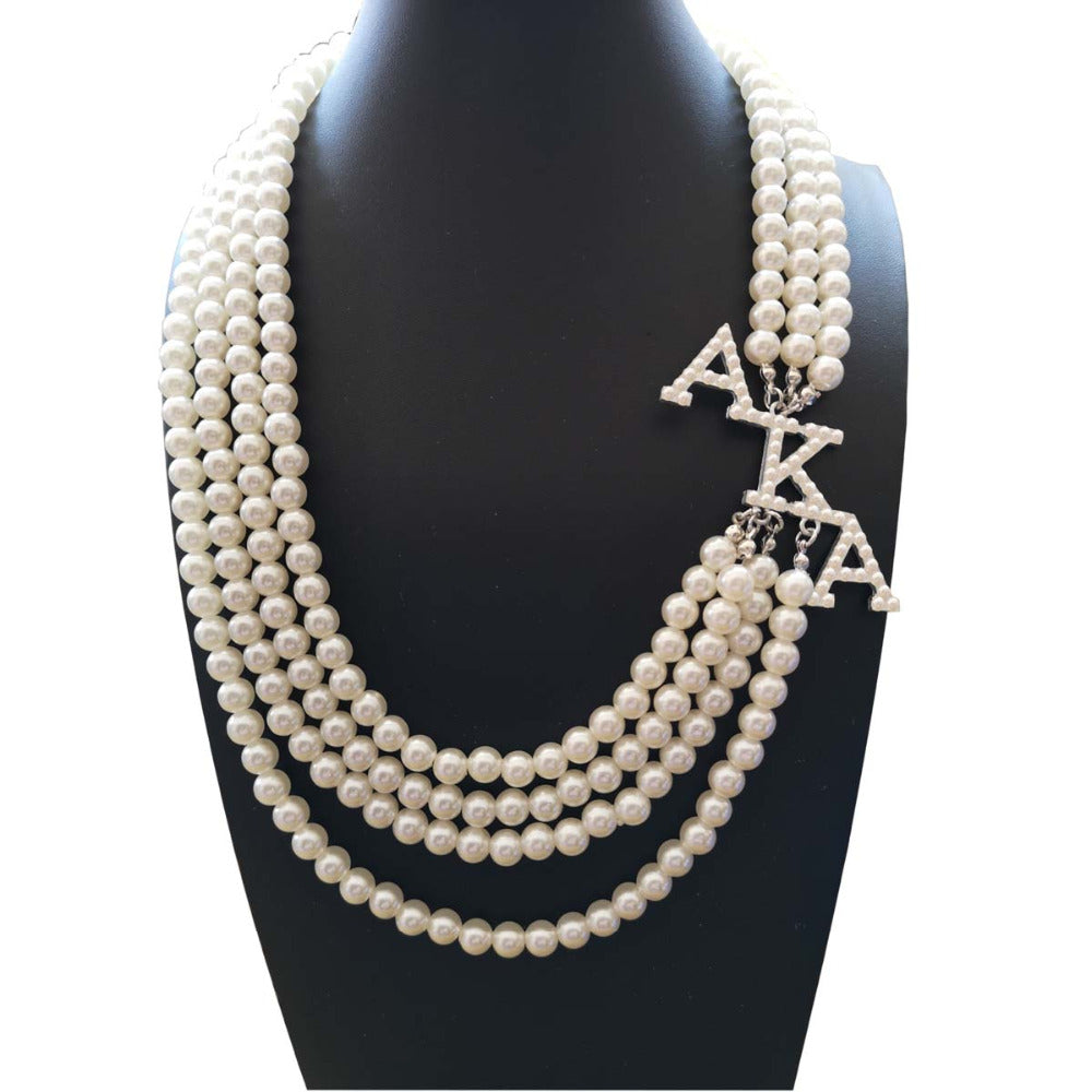 Topvekso Greece Greek Sorority Fashion White Pearl AKA Pendant Multilayer Statement Jewelry Long Choker