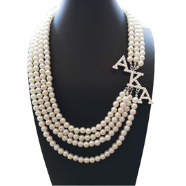Topvekso Greece Greek Sorority Fashion White Pearl AKA Pendant Multilayer Statement Jewelry Long Choker