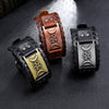 Totem design Charm Wide Leather Bracelet Nordic Viking Rune Star Moon Men's Bracelet Punk Leather Woven Accessorie Party Jewelry