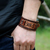 Totem design Charm Wide Leather Bracelet Nordic Viking Rune Star Moon Men's Bracelet Punk Leather Woven Accessorie Party Jewelry