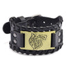 Toten Design Nordic Viking Giant Wolf Fenrir Bracelet for Man Hand-Woven Wide Leather Wristband Adjustable Bangles Punk Jewelry