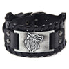 Toten Design Nordic Viking Giant Wolf Fenrir Bracelet for Man Hand-Woven Wide Leather Wristband Adjustable Bangles Punk Jewelry