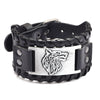 Toten Design Nordic Viking Giant Wolf Fenrir Bracelet for Man Hand-Woven Wide Leather Wristband Adjustable Bangles Punk Jewelry