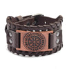 Toten Design Nordic Viking Odin Compass Bracelet for Man Hand-Woven Wide Leather Wristband Adjustable Bangles Punk Jewelry