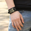 Toten Design Nordic Viking Odin Compass Bracelet for Man Hand-Woven Wide Leather Wristband Adjustable Bangles Punk Jewelry