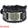 Toten Design Nordic Viking Odin Compass Bracelet for Man Hand-Woven Wide Leather Wristband Adjustable Bangles Punk Jewelry