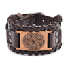 Toten Design Nordic Viking Odin Irish Knot Bangle for Man Hand Woven Wide Leather Wristband Adjustable Bracelet Punk Jewelry