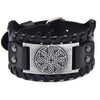 Toten Design Nordic Viking Odin Irish Knot Bangle for Man Hand Woven Wide Leather Wristband Adjustable Bracelet Punk Jewelry