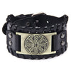 Toten Design Nordic Viking Odin Irish Knot Bangle for Man Hand Woven Wide Leather Wristband Adjustable Bracelet Punk Jewelry