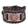 Toten Design Nordic Viking Odin Yggdrasil Bracelet for Man Hand Woven Wide Leather Wristband Adjustable Bangles Punk Jewelry