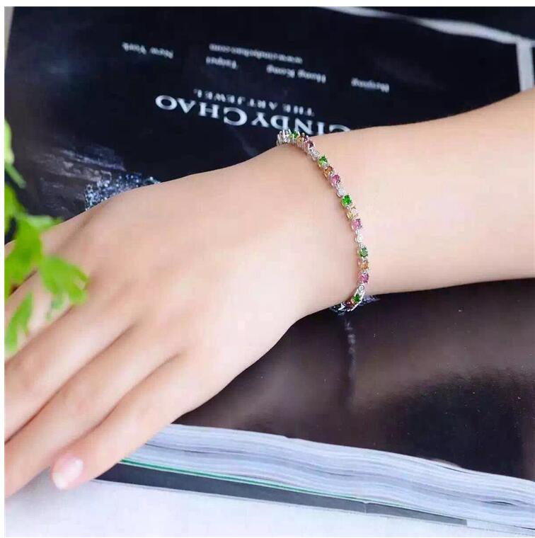 Tourmaline bracelet Chain bracelets Natural and real tourmaline 925 sterling silver 3*3mm 30pcs