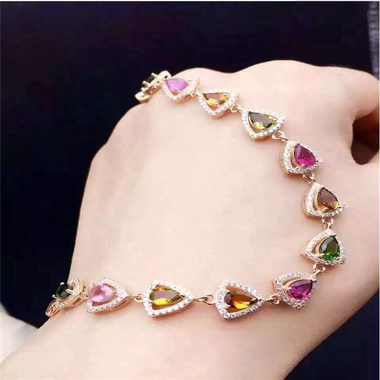 Tourmaline bracelet Chain bracelets Natural and real tourmaline 925 sterling silver 4*6mm 12pcs