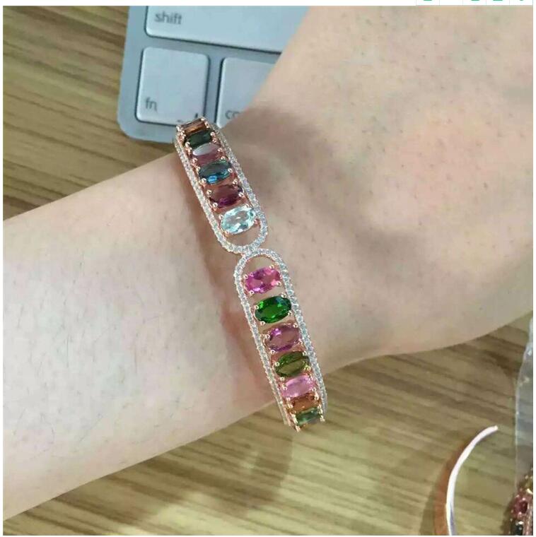 Tourmaline bracelet Chain bracelets Natural and real tourmaline 925 sterling silver 4*6mm 14pcs