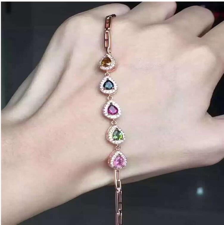 Tourmaline bracelet Chain bracelets Natural and real tourmaline 925 sterling silver 4*6mm 5pcs