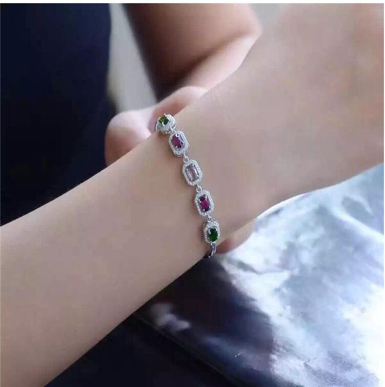Tourmaline bracelet Chain bracelets Natural and real tourmaline 925 sterling silver 4*6mm 5pcs