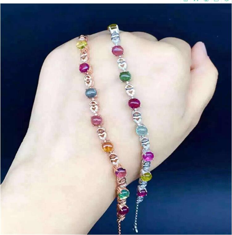 Tourmaline bracelet Chain bracelets Natural and real tourmaline 925 sterling silver 5*5mm 8pcs
