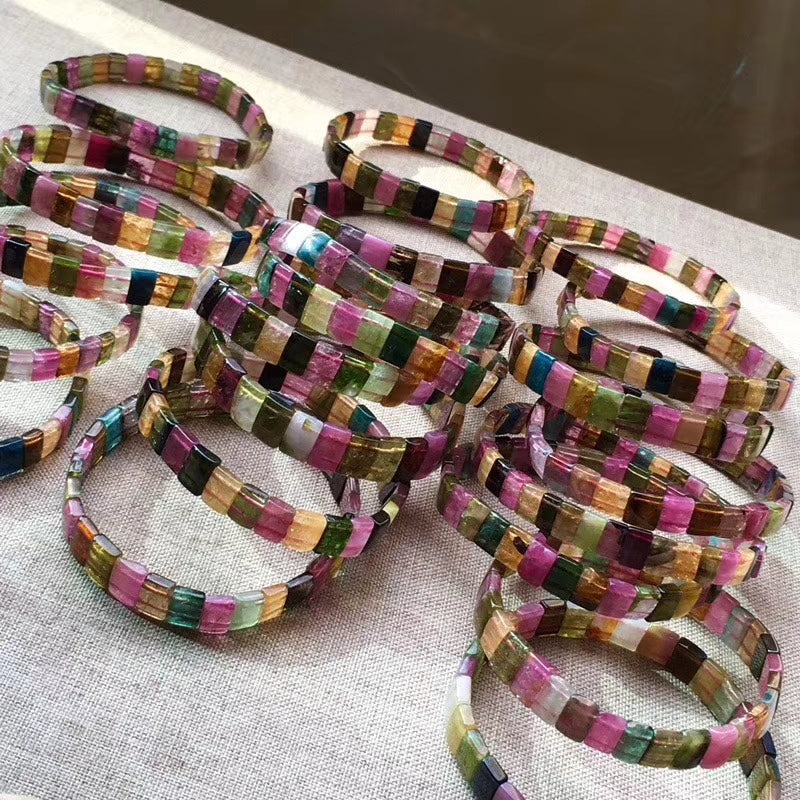 Tourmaline square 8*3mm bracelet 7.5inch   beads nature