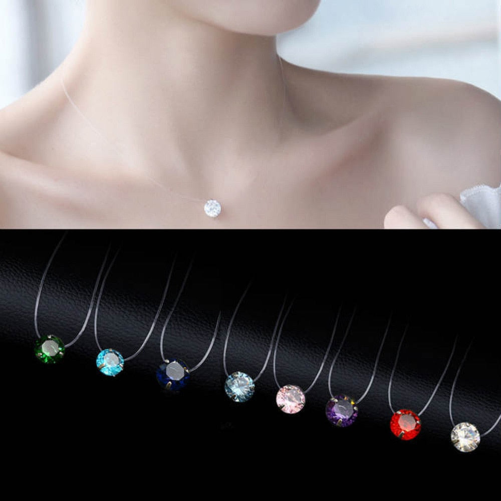 Transparent Fishing Line Necklace Female Silver Plated Invisible Chain Necklace Women Mermaid Rhinestone Choker Necklace Collier