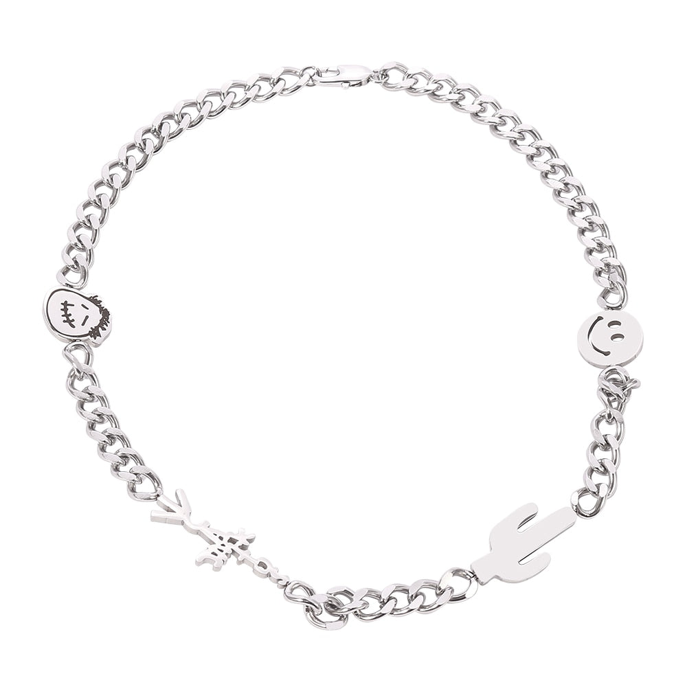Travis Scotts Brand Cactus Jack Shape Necklace Stainless steel For Man Women Charm Cubic Zirconia Collar Jewelry Gift