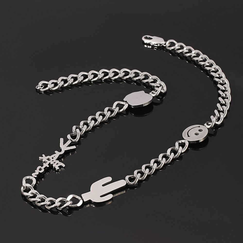 Travis Scotts Brand Cactus Jack Shape Necklace Stainless steel For Man Women Charm Cubic Zirconia Collar Jewelry Gift