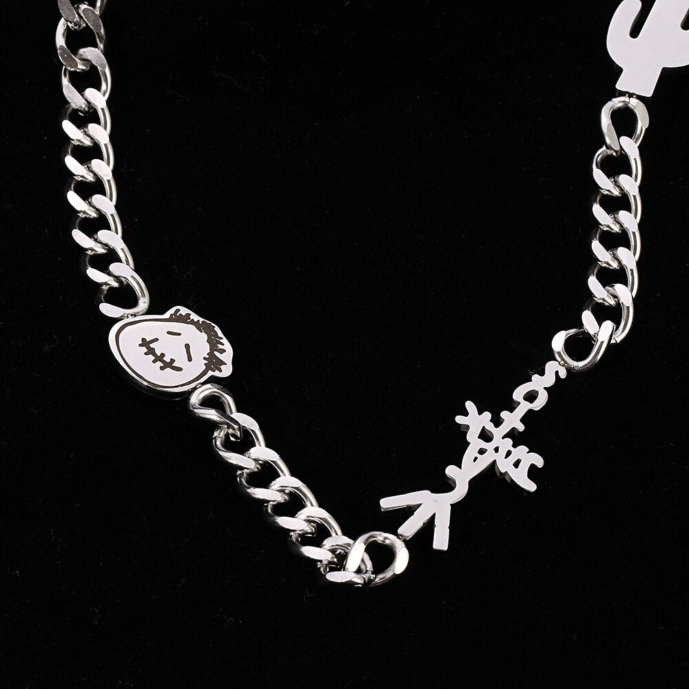 Travis Scotts Brand Cactus Jack Shape Necklace Stainless steel For Man Women Charm Cubic Zirconia Collar Jewelry Gift