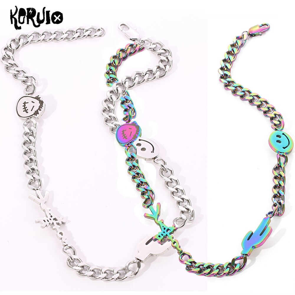 Travis Scotts Cactus Smile Chain Necklace Stainless steel Choker Chain For Man Women Hip-hop Cool Necklace Rock Jewelry Gifts