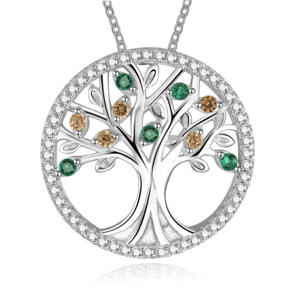 Tree Of Life 925 Sterling Silver Long Necklace for Women Vintage Created emerald Multilayer Pendant Necklace Female Jewelry