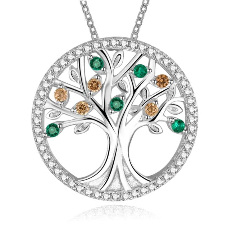 Tree Of Life 925 Sterling Silver Long Necklace for Women Vintage Morganite Gemstone Multilayer Pendant Necklace Female Jewelry