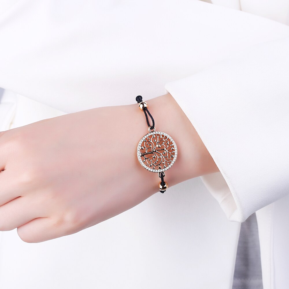 Tree Of Life Bracelet Gold Silver Color Crystal Round Pendant Adjustable Elastic Rope Chain Bracelets For Woman Trendy Jewelry