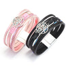 Tree Of Life Charm Multi Layers Leather Bracelet Rhinestone Link Magnetic Clasp Jewelry