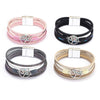 Tree Of Life Charm Multi Layers Leather Bracelet Rhinestone Link Magnetic Clasp Jewelry